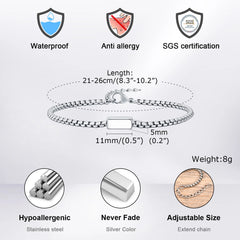 Box Chain Bracelets for Men Stainless Steel Geometric Square Tube