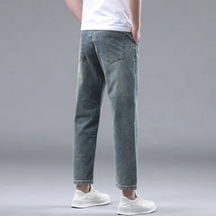 Straight Thin Jeans for Men Classic Style Stretch Ankle-Length Pants