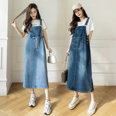 S-5XL Women Denim Dresses Spring Summer Big Pocket Loose Casual
