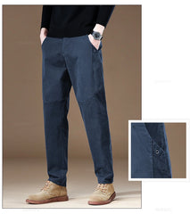 Men's Cargo Work Pants Cotton Thick Solid Color Wear Casual Trousers