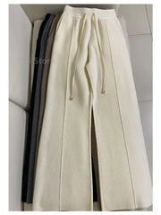 Women's Wool Wide-Leg Pants High Waist Trousers