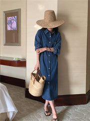 Casual Denim Shirt Dress Loose Long Sleeve Cardigan Dress