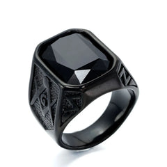 Stainless Steel Black Stone Crystal Ring Finger Jewelry Vintage Style