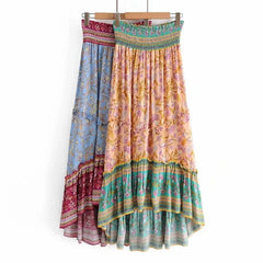 Boho Fashion Vintage Bohemian Floral Peacock Print Skirt
