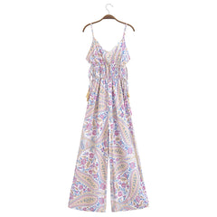 BOHO V neck Paisley Flower Print Slim Jumpsuits