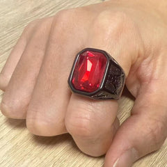 Stainless Steel Black Stone Crystal Ring Finger Jewelry Vintage Style