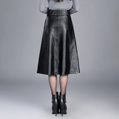 A-line PU Leather Skirt High Waist Chic Loose Casual Office