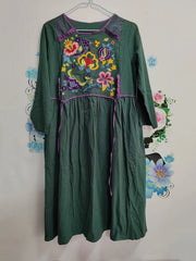 Cotton Linen Long Sleeve Floral Print Vintage Dresses