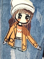 Embroidery Denim Pants For Trendy Casual High Waist Harem Jeans