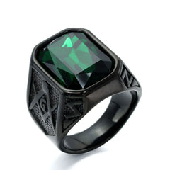Stainless Steel Black Stone Crystal Ring Finger Jewelry Vintage Style