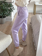 Cotton Sweatpants Women Straight Leg High Waist Streetwear