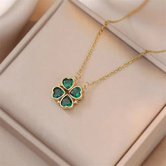 Fashion Retro Lucky Four Leaf Clover Necklace Gothic Love Heart Pendant