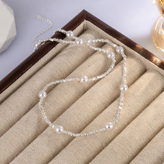 Trendy Fashion 925 Silver Pearl Simple Elegant Thin Chain Pendant Necklace
