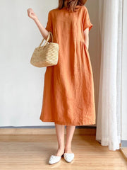 Elegant Casual Loose Short Sleeve Tops A-LINE Oversize Solid Midi Dresses