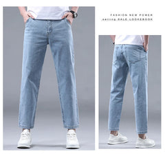 Straight Thin Jeans for Men Classic Style Stretch Ankle-Length Pants