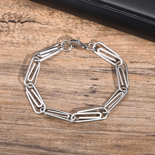 Creative Pin Link Chain Bracelets for Men Silver Color Stainless Steel