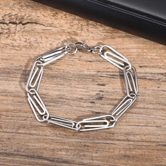 Creative Pin Link Chain Bracelets for Men Silver Color Stainless Steel