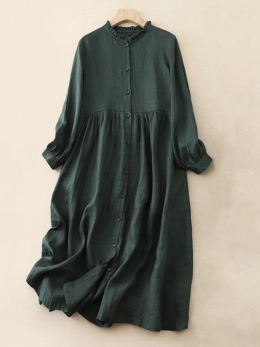 Cotton Vintage Dresses Casual Elegant Dress Long Sleeve Style