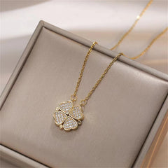 Fashion Retro Lucky Four Leaf Clover Necklace Gothic Love Heart Pendant