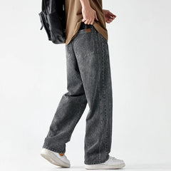 Style Men's Baggy Jeans Elastic Waist Work Clothes Straight Loose Retro
