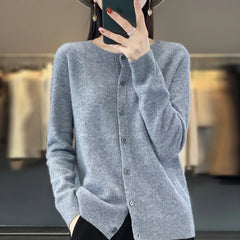 Fashion Women Cardigans Cashmere Sweater O-neck Long Sleeve Knitwear