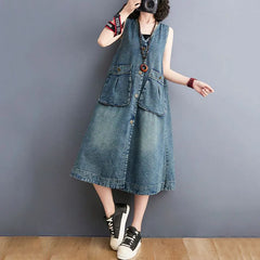 Fashion Denim Sundress Long Casual Oversized Denim Strap Dresses