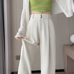 Casual Pants Wide Leg Pants Office Lady Solid Color High Waist Trousers