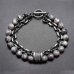 Men's Tiger Eye Stone Beaded Bracelet Stainless Steel Jewelry
