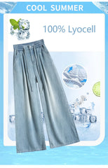 Lyocell Fabric Woman Jeans Loose Wide Leg Elastic Waist Pants Fashion