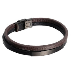 Simple Style Men's Black Genuine Leather Bracelet Classic Bangles