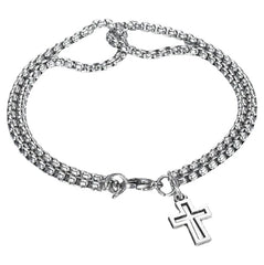 Double Chain Hollow Cross Pendant Stainless Steel Bracelet Fashion
