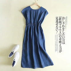 Denim Dresses Embroidery Skirt V-Necks Short Sleeve Slim Waist Retro