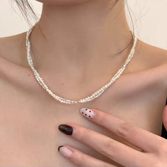 Trendy Fashion 925 Silver Pearl Simple Elegant Thin Chain Pendant Necklace
