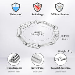 Creative Pin Link Chain Bracelets for Men Silver Color Stainless Steel