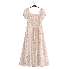 BOHO White Blue Flower Striped Print Maxi Dress