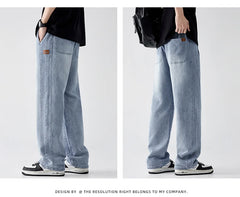 Style Men's Baggy Jeans Elastic Waist Work Clothes Straight Loose Retro