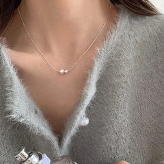 Trendy Fashion 925 Silver Pearl Simple Elegant Thin Chain Pendant Necklace