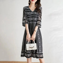 Chiffon Print V-neck Fashion Women Clothing Party Vestido Dress