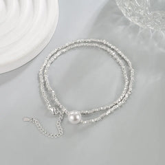 Trendy Fashion 925 Silver Pearl Simple Elegant Thin Chain Pendant Necklace