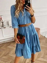 Women's Dress Solid Color Casual Kids Style Dress Denim