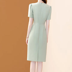 Elegant Women O-neck Embroidered Flares Dress Chic Office A-line