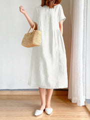 Elegant Casual Loose Short Sleeve Tops A-LINE Oversize Solid Midi Dresses