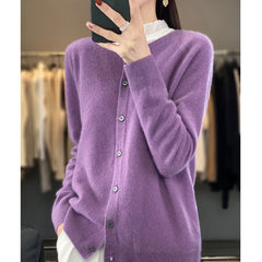 Fashion Women Cardigans Cashmere Sweater O-neck Long Sleeve Knitwear