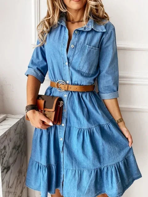 Women's Dress Solid Color Casual Kids Style Dress Denim