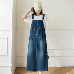 S-5XL Women Denim Dresses Spring Summer Big Pocket Loose Casual