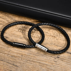Black Leather Men Bracelet Casual Fashion Braided Leather Rope Chain