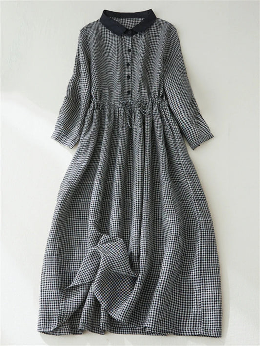 Patchwork Fashion Black White Plaid Autumn Dresses Office Lady Work Dress