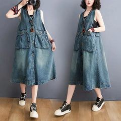 Fashion Denim Sundress Long Casual Oversized Denim Strap Dresses