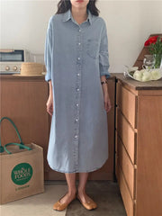 Casual Denim Shirt Dress Loose Long Sleeve Cardigan Dress