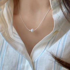 Trendy Fashion 925 Silver Pearl Simple Elegant Thin Chain Pendant Necklace